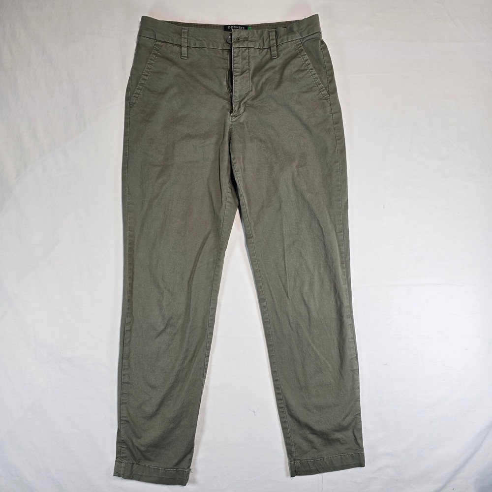 Dockers Slim Ankle Chinos Womens 26 Olive Green WaterLess Cotton Stretch Pants